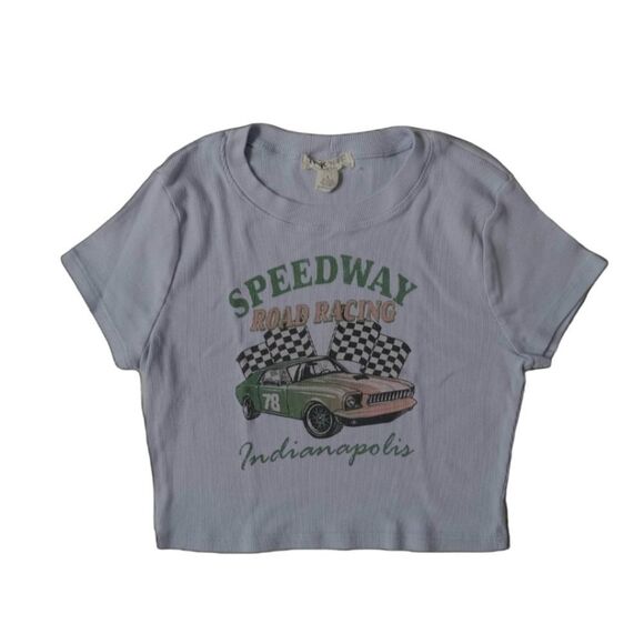 Nikxie Los Angeles Ribbed Short Sleeve Fitted Cropped Graphic Tee Women's Large - Picture 1 of 9